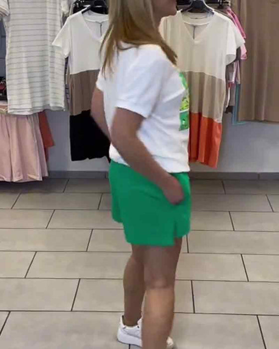 Lässiges Set mit bedruckten Shorts mit mittlerer Taille