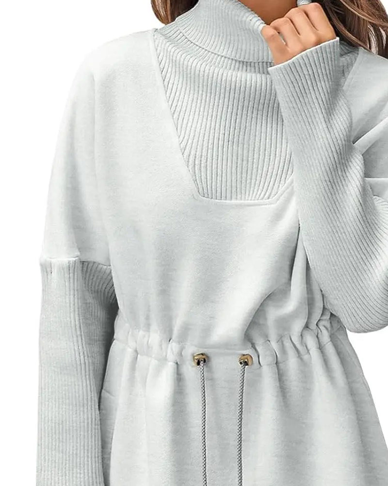 Sweatshirt Hoher Kragen Langarm Taille Kordelzug