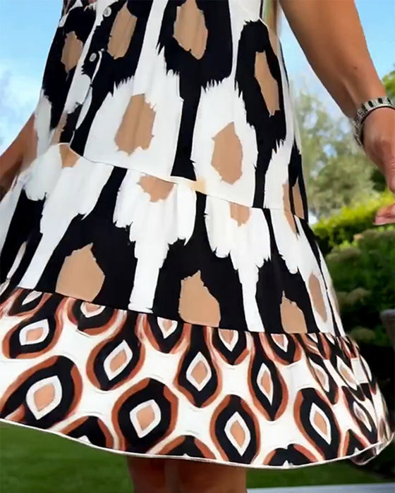 Kleid Ärmellos V-Ausschnitt Geometrischer Druck