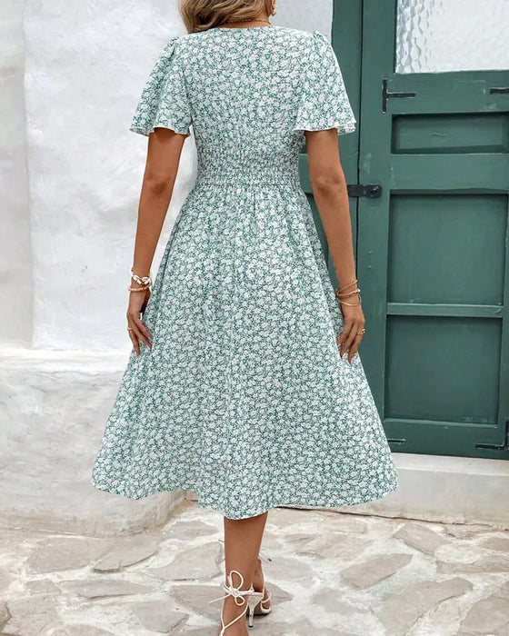 Kleid Blumen V-Ausschnitt Taille