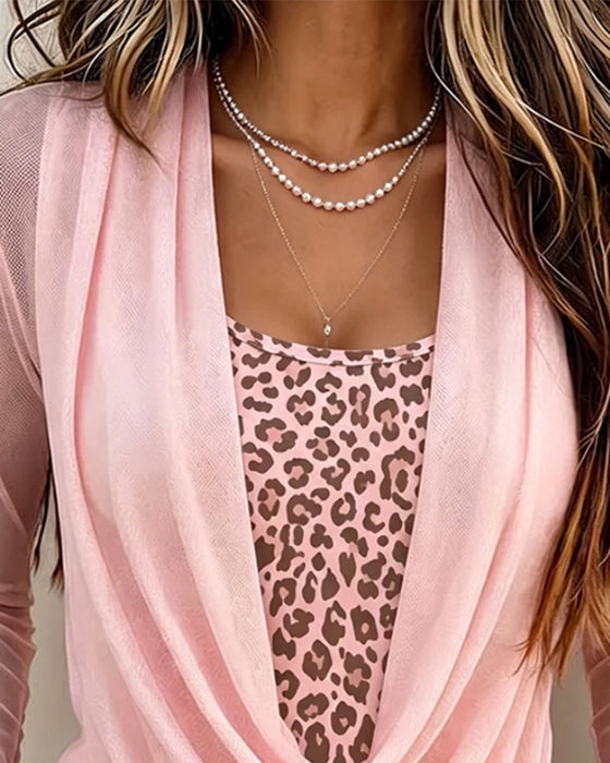 Bluse Rollkragen Leopardenmuster Langarm
