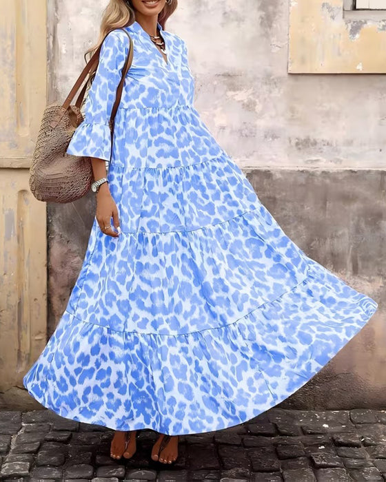 Kleid Leopard Print V-Ausschnitt Lässig