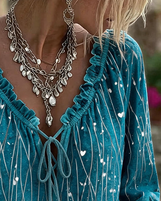 Bluse Herz Linie Placement Druck Krawatte