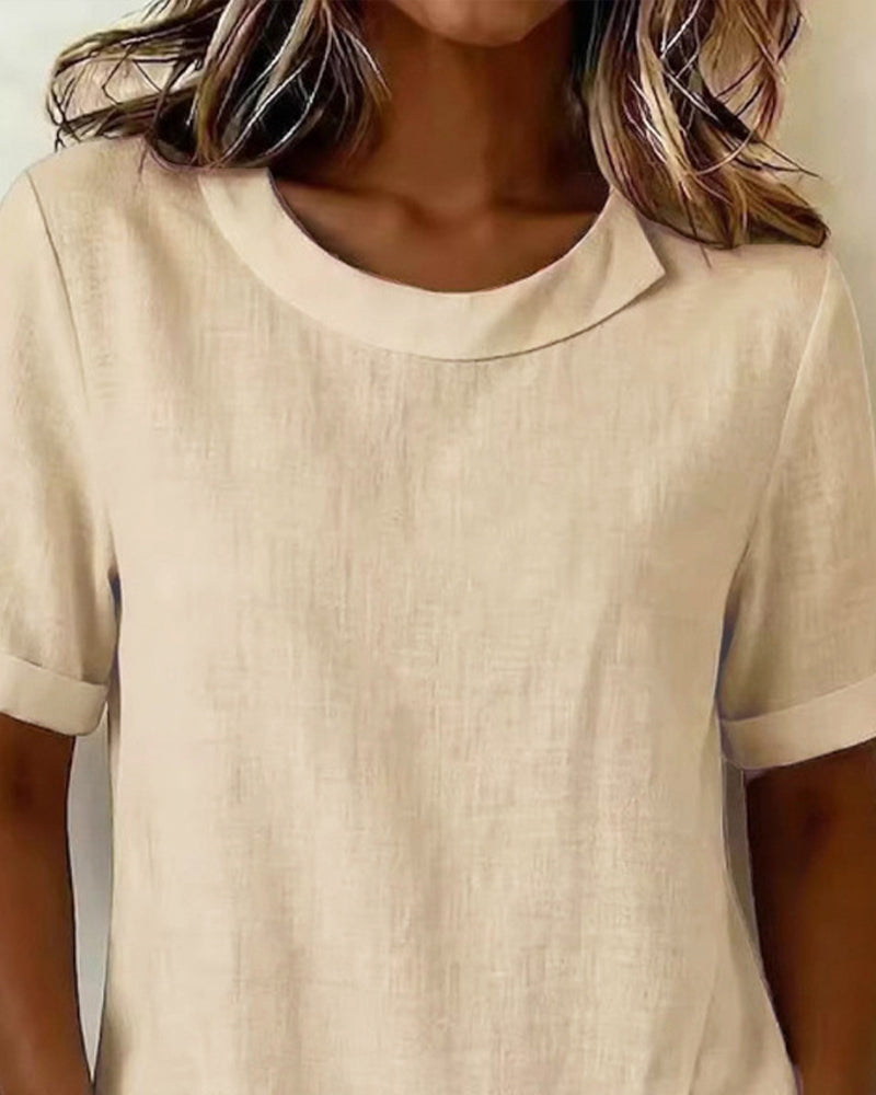 Bluse Kurzarm Unregelmäßiges Design Ausschnitt