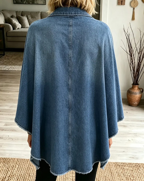 Mantel Revers Reißverschluss Franse Denim