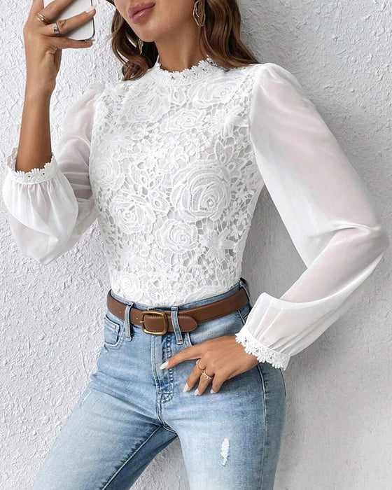 Top Spitze Langarm Elegant