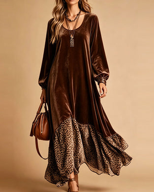 Kleid Lässig Patchwork Leopard