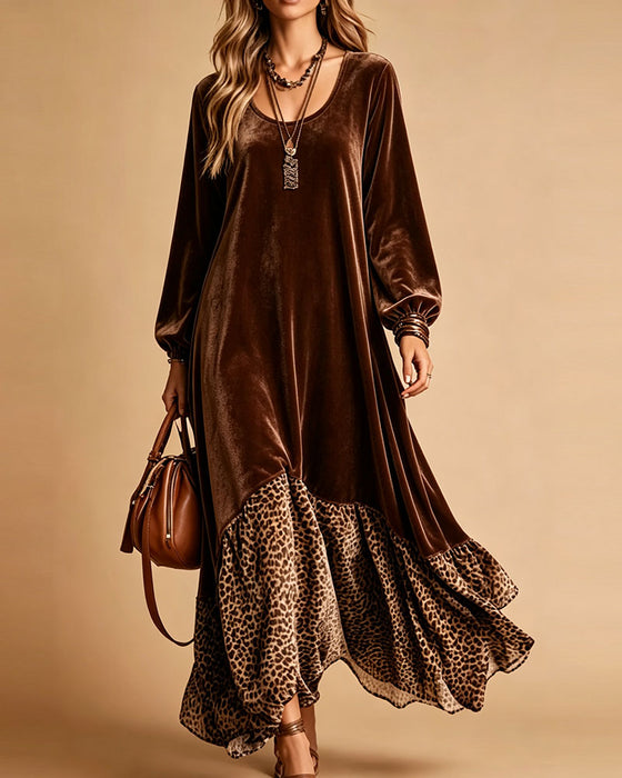 Kleid Lässig Patchwork Leopard