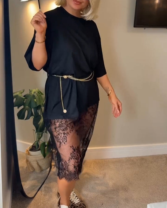 Kleid Rundhals Mode Lässig