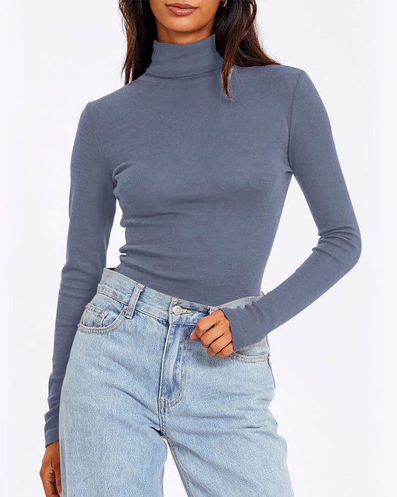 Top Einfarbig Halb Turtleneck Unterzieh