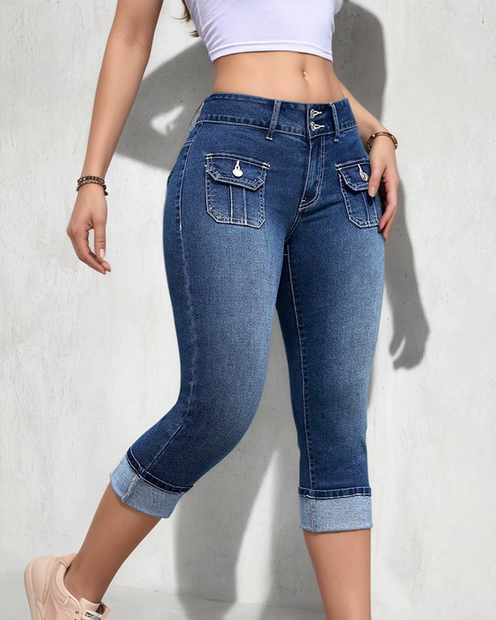 Jeans Lässig Tasche Cropped