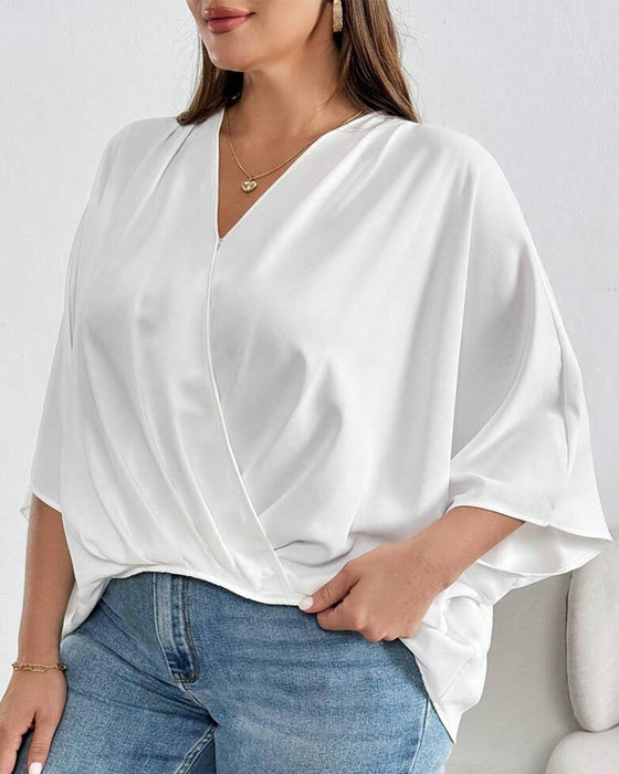 Bluse V-Ausschnitt Kreuz Unregelmäßig Einfarbig