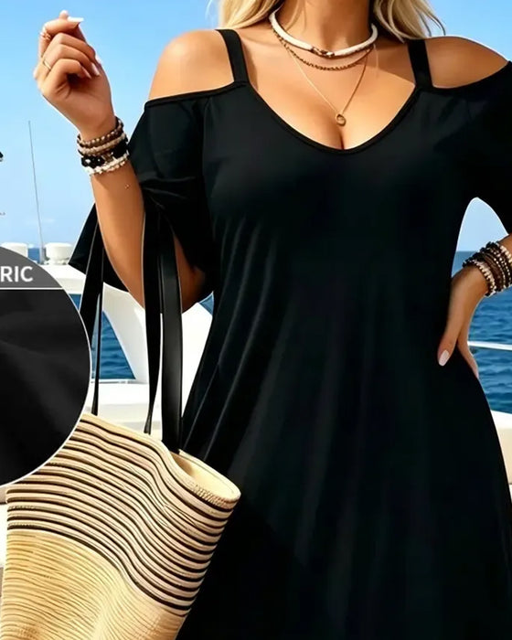 Kleid U-Ausschnitt Träger Off-Shoulder Locker