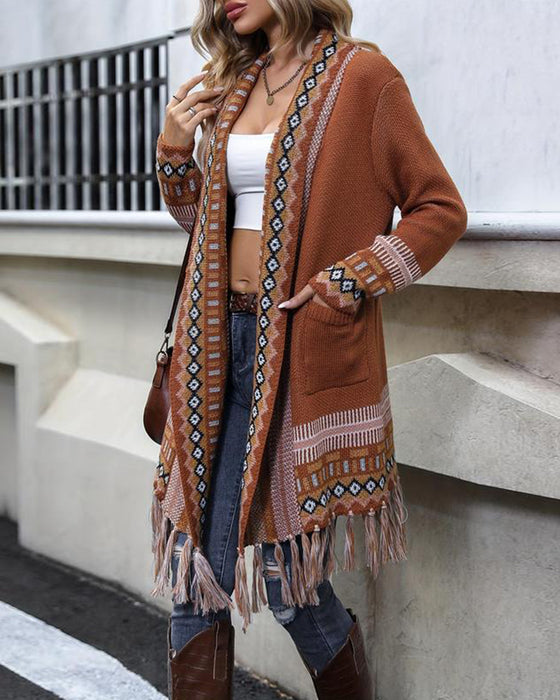 Cardigan Mit Böhmisch-Stil, Retro Und Fransen Merkmalen