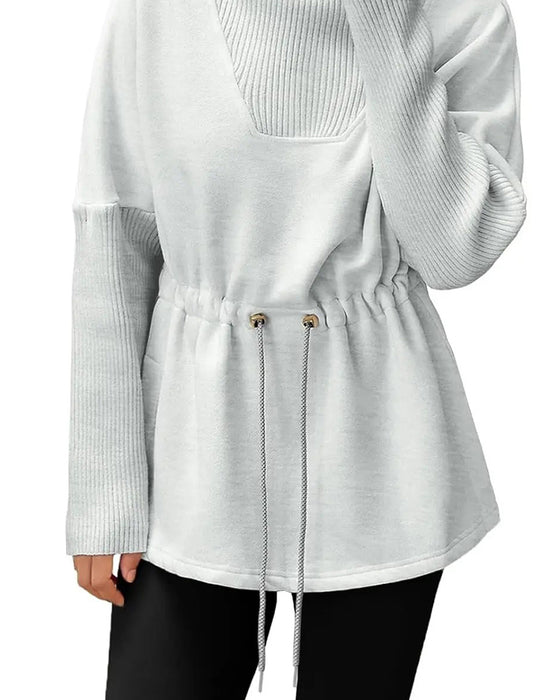 Sweatshirt Hoher Kragen Langarm Taille Kordelzug