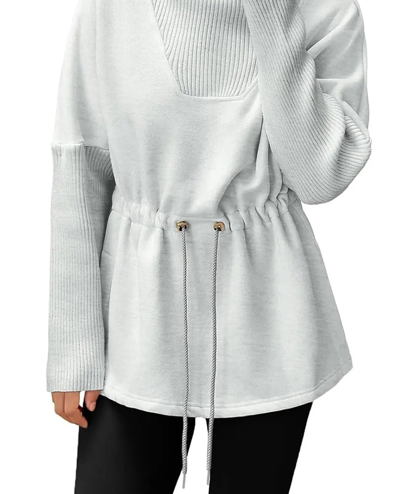 Sweatshirt Hoher Kragen Langarm Taille Kordelzug