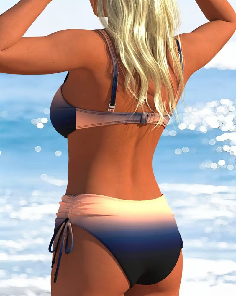 Bikini Farbverlaufsmuster Kordelzug Mode