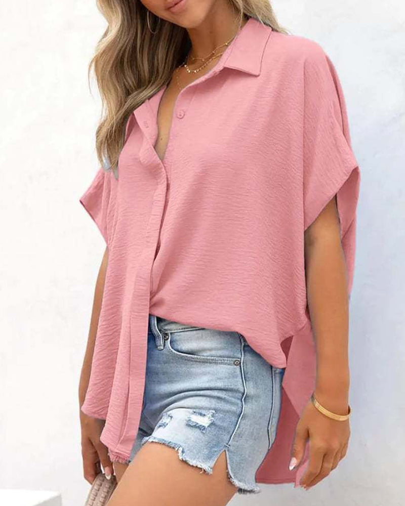 Hemd Kurzarm Einfarbig Lässig Loose Fit