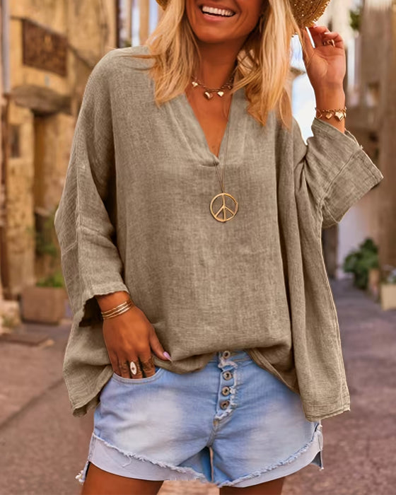 Top Casual Weite Passform V-Ausschnitt