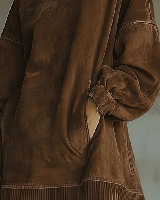 Kleid Rollkragen Fransen Tasche