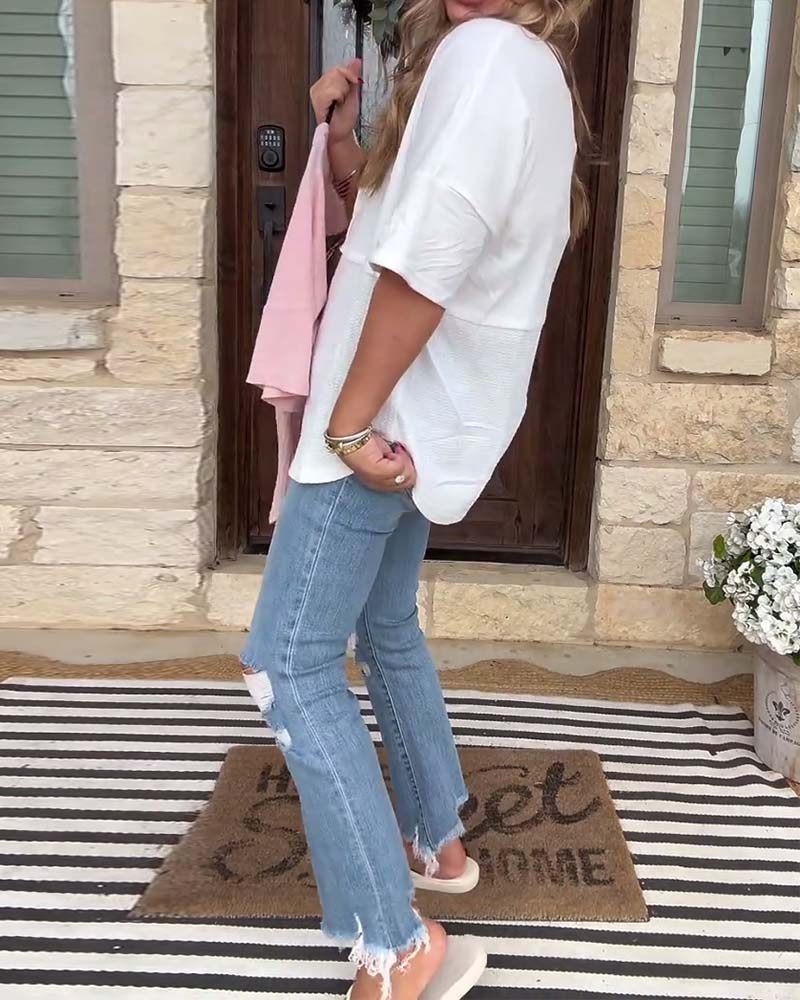 Top Knopfleiste vorne Kurzarm zusammengefügt