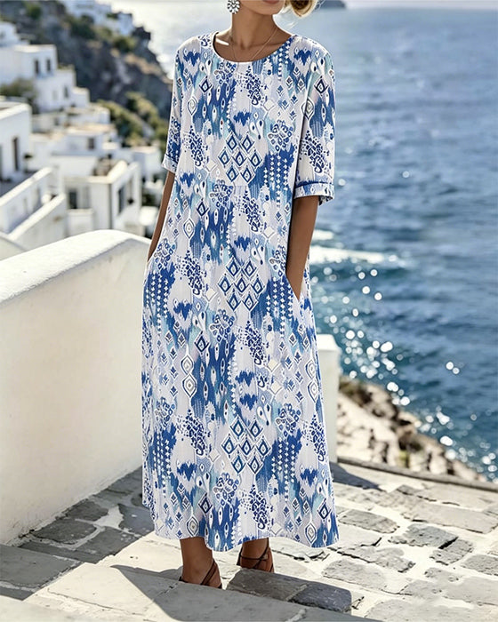 Kleid Runder Ausschnitt Resort Druck