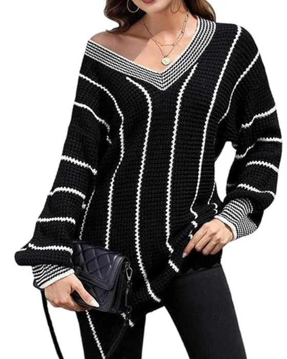 Pullover Sweater Lässig Loose Fit Streifen