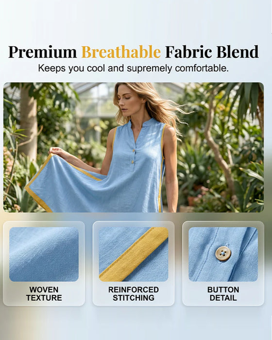 Kleid Stehkragen Knopf Patchwork Ärmellos