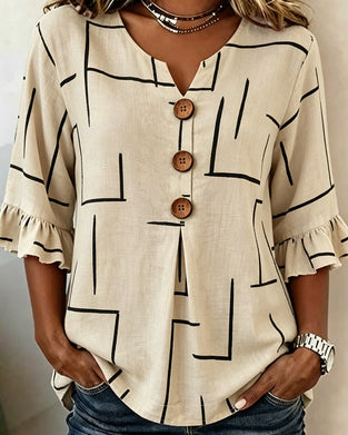 Bluse Rüschenärmel Gestreifter Print