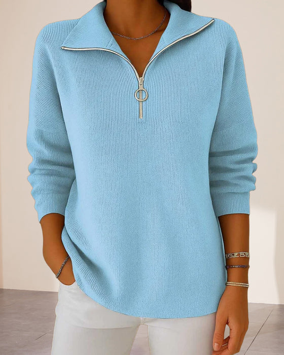 Modischer Pullover Mit Halbem Reißverschluss