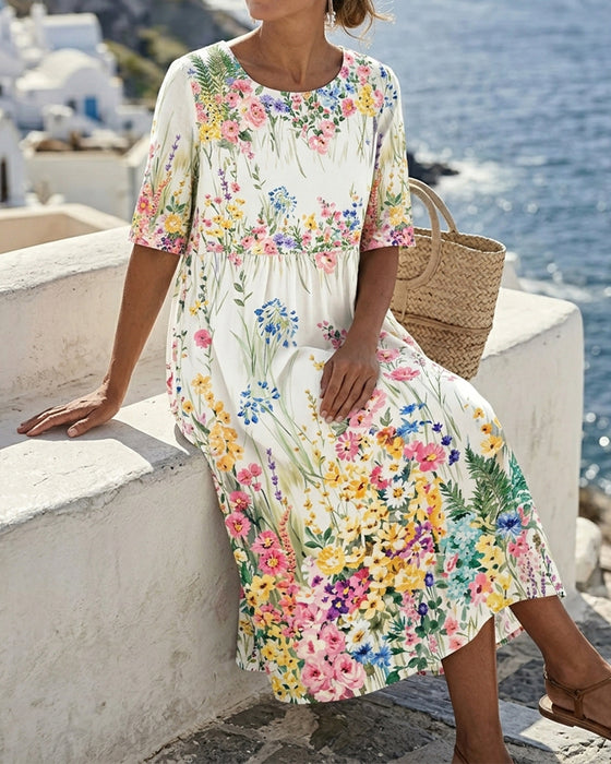 Kleid Rund Hals Aquarell Blumen