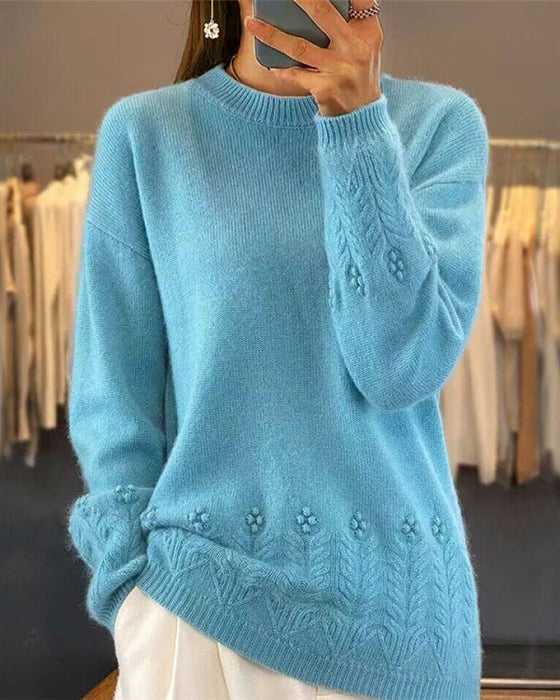 Frauen Einfarbig Passender Pullover Im Retro Stil