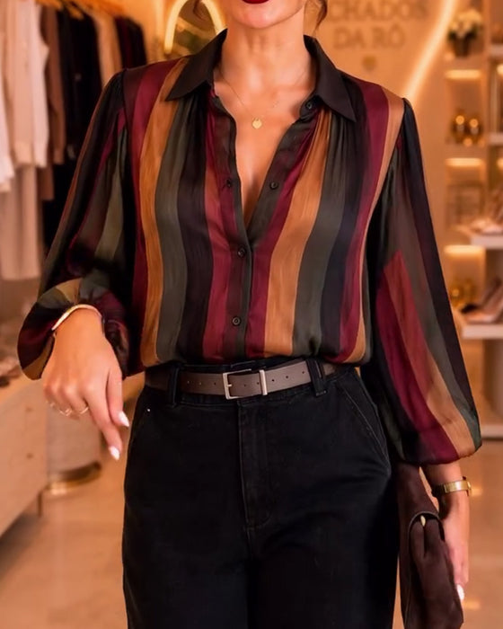 Bluse Retro Streifen Puffärmel