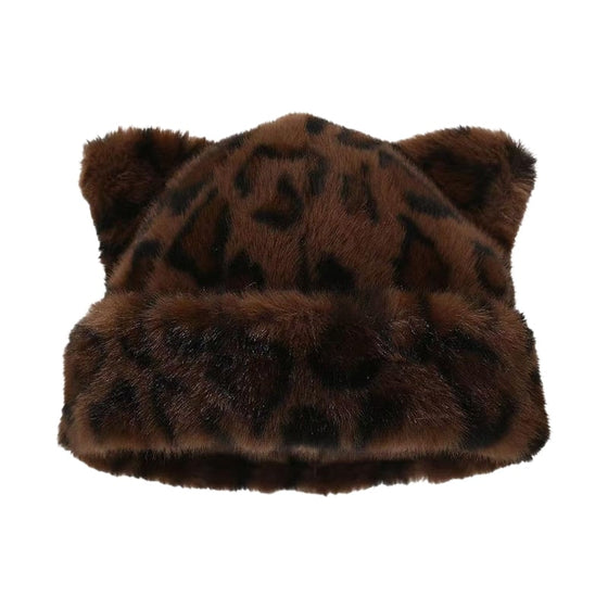 Hut Leopardenprint Plüsch Katzenohr