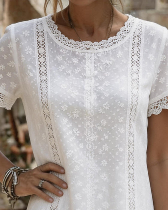 Kleid Rundhals Spitze Ausschnitt Etui