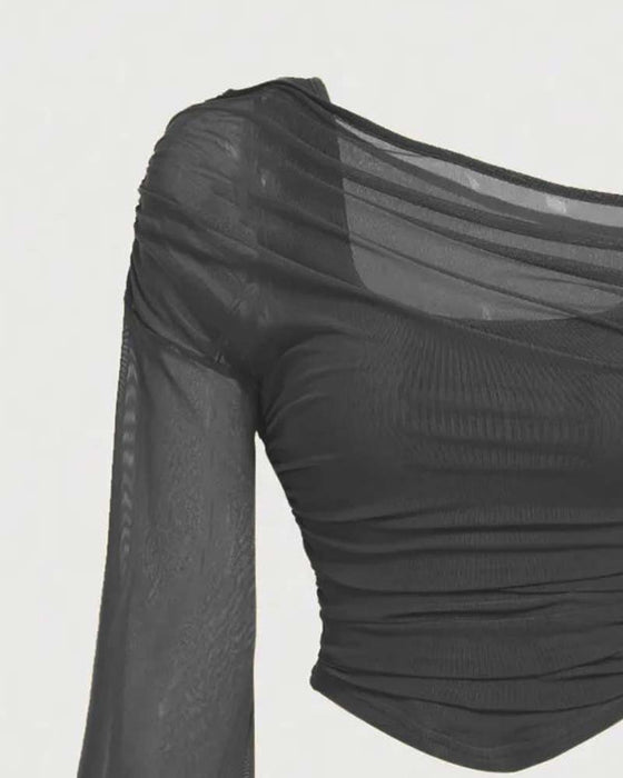 Bluse Netz Rüsche Langarm Cami