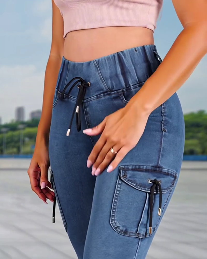 Jeans Kordelzug Tasche Capri