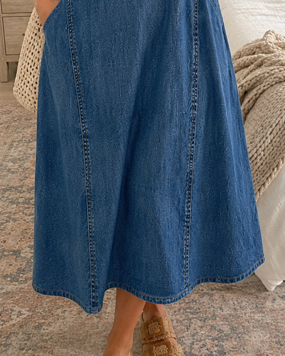 Kleider V-Ausschnitt Denim Freizeit