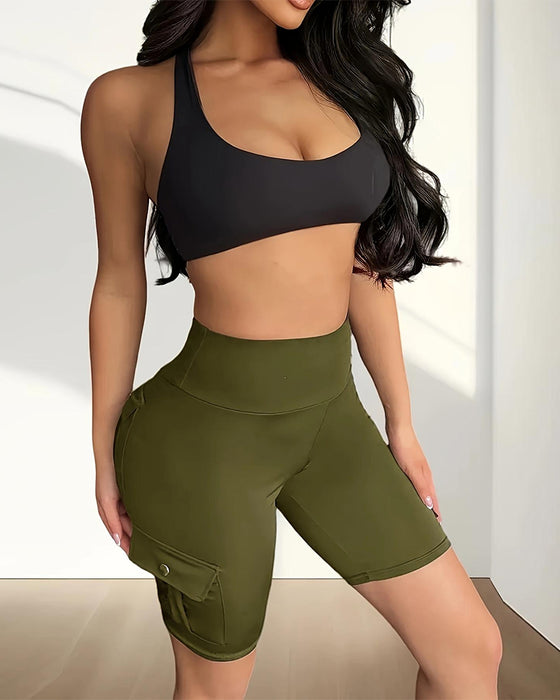 Leggings Einzelner Schnalle Einfarbig Yoga