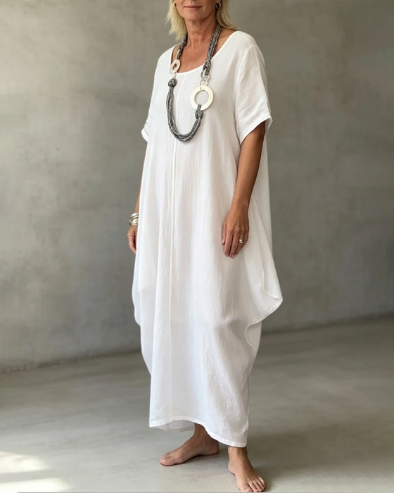 Lockere Einfarbige Rundhals-Kleid