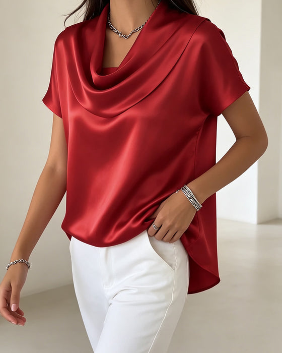 Bluse Einfarbig Drapierter Kragen