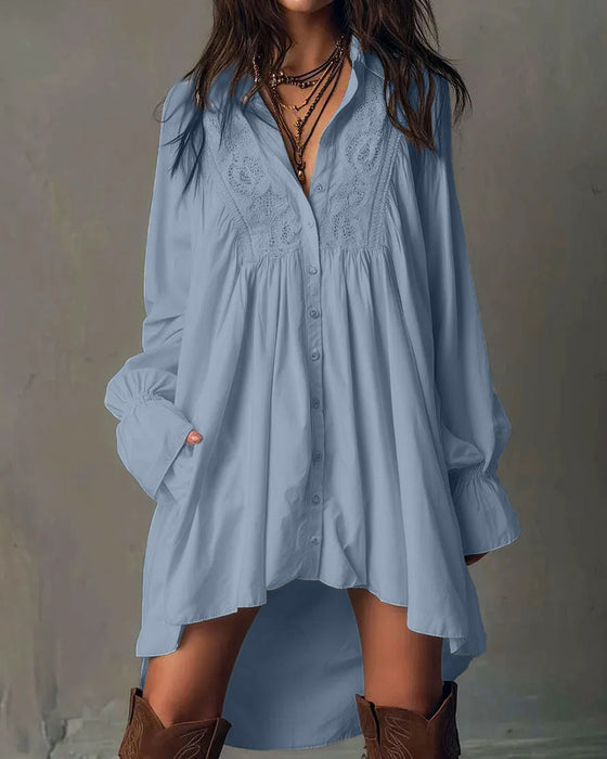 Kleid Mit Spitzeneinsätzen Und Puffärmeln