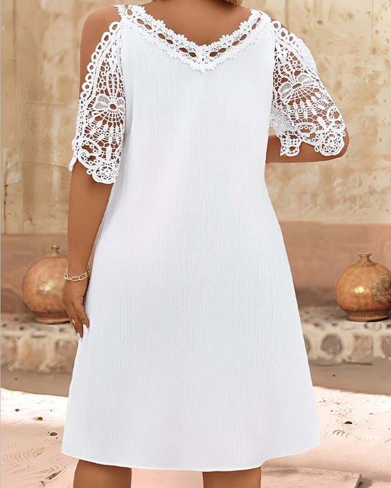 Kleid V-Ausschnitt Spitze Off-Shoulder Mini
