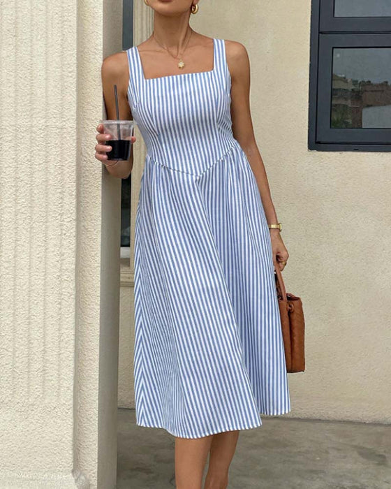 Kleid Ärmellos Gestreift A-Linie