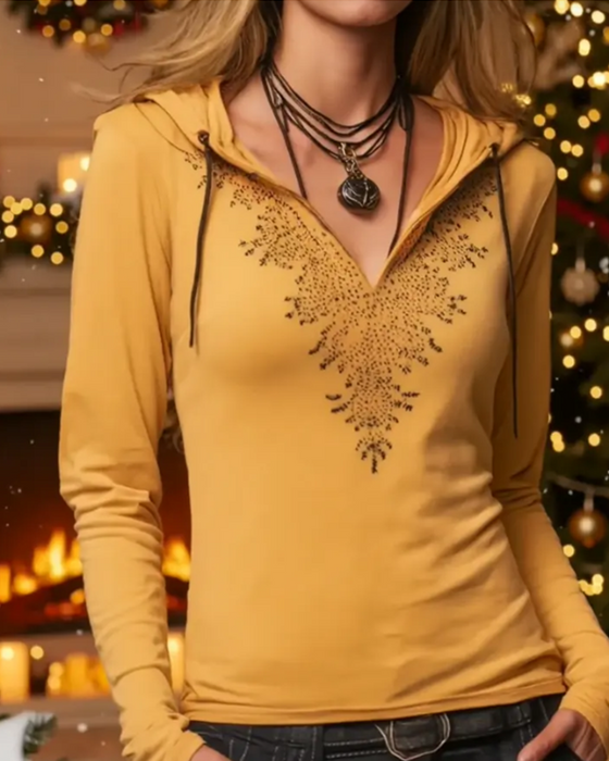 Top Mit Kapuze Freizeit Langarm Bedruckt