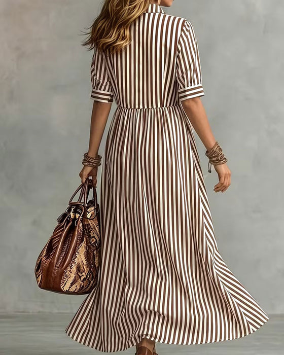 Kleid Hemdkragen Taille Gestreift