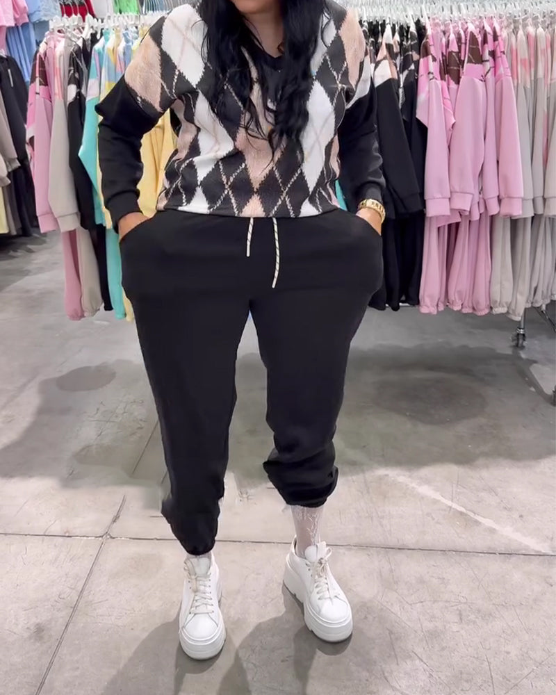 Zweiteiler mit Rautenmuster Oberteil und Hose