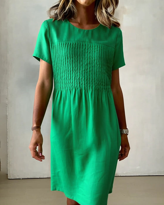 Kleid Rundhals Falten Lässig