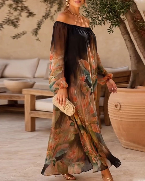 Kleid Mit Schulterfrei Blumiger Farbverlauf