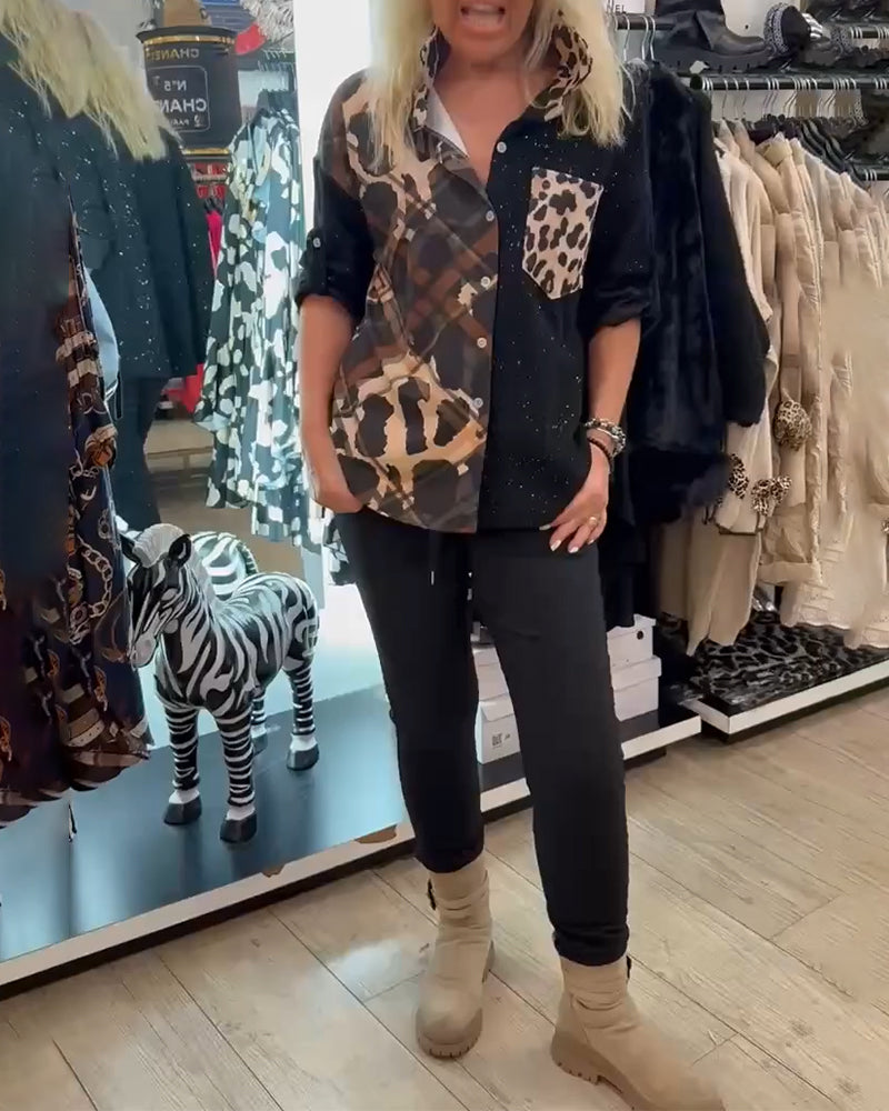 Hemd Kragen Tasche Patchwork-Print